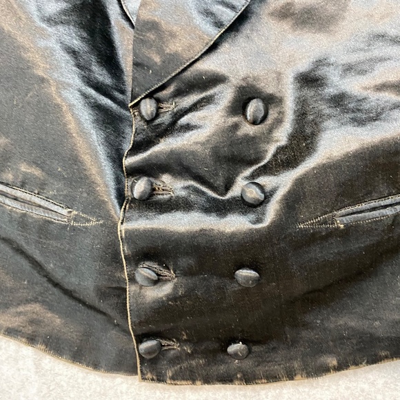 Antique Victorian Silk Satin Men's Double Breasted Vest • Black • 38" Chest - Picture 5 of 14
